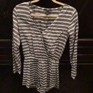 Bluish grey and white stripped romper